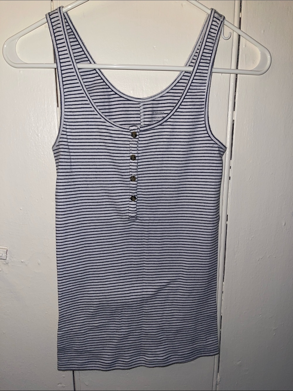 Old Navy Navy and White Striped Ribbed Tank Top